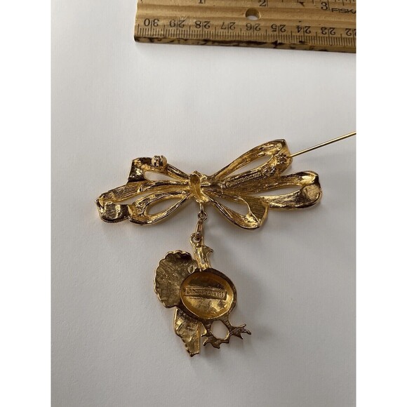 Phister Ent 96s Signed Bow Pin Turkey Charms Thanksgiving Brooch Unisex Adult 3" - Picture 6 of 11
